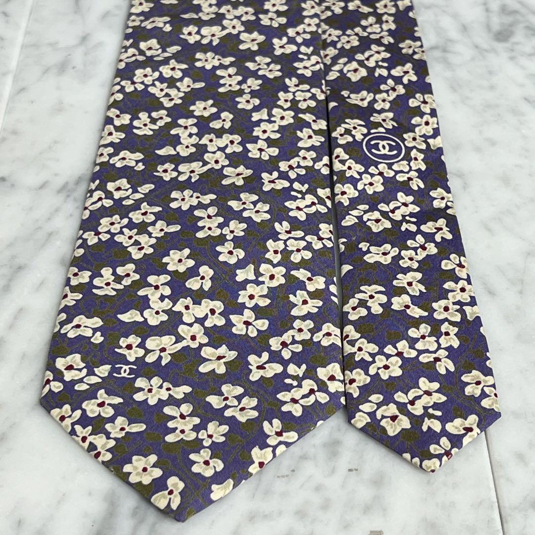 CHANEL tie necktie Regular tie Floral pattern Coco mark