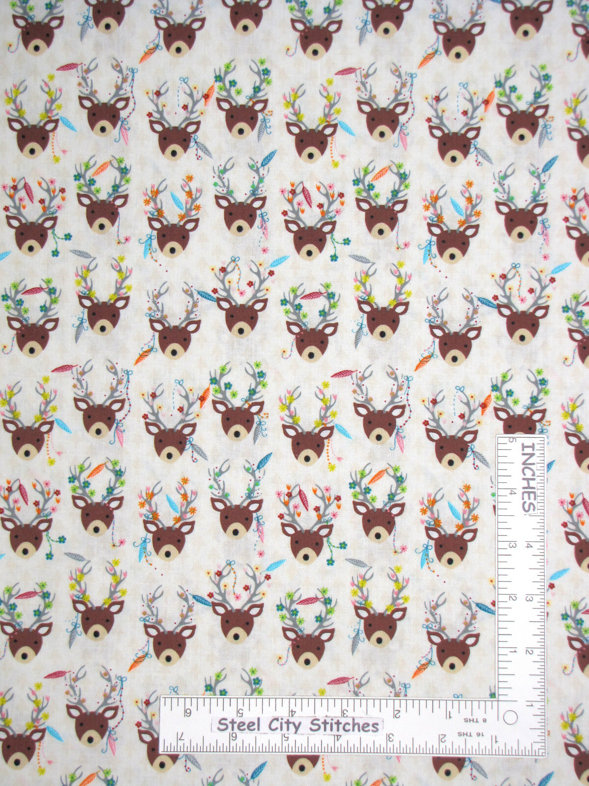 Animal Decorated Deer Antlers Cotton Fabric Timeless Treasures C6788 By The Yard