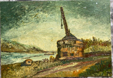::ANDERNACHER KRAN AM RHEIN ÖLGEMÄLDE SIGNIERT EXPRESSIONIST UFER INDUSTRIE