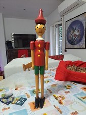 Pinocchio Burattino Giocattolo Snodabile In Legno Anni '80 Altezza 67 Cm