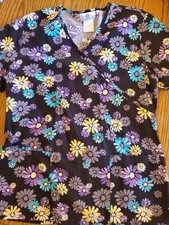 Sb Flowered Scrub Top Small  Black