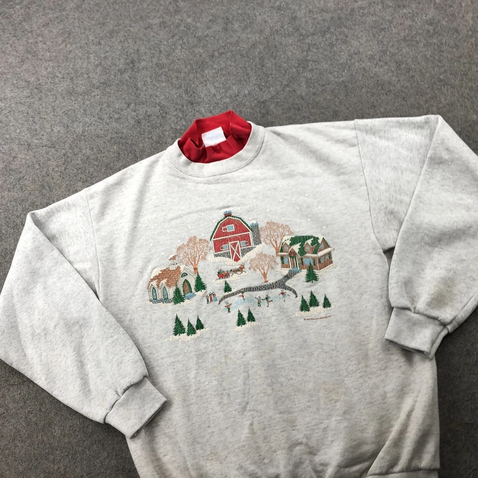 Sudadera Vintage Navidad Para Hombre Gris Medio Pueblo Invierno Polar EE. UU. * Foto 2 de 4