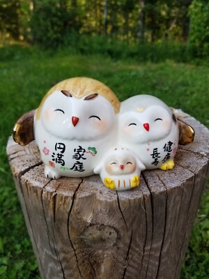 Maneki Fuku Happy Owl Great Luck Bring Happiness Parent & Child
