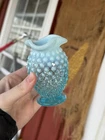 Vintage FENTON Colonial Aqua Blue Opalescent HOBNAIL Bud Vase Mini Glass 4"