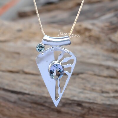 London Blautopas Edelstein 925 Sterling Silber Aro Design Anhänger Mädchen Sc...