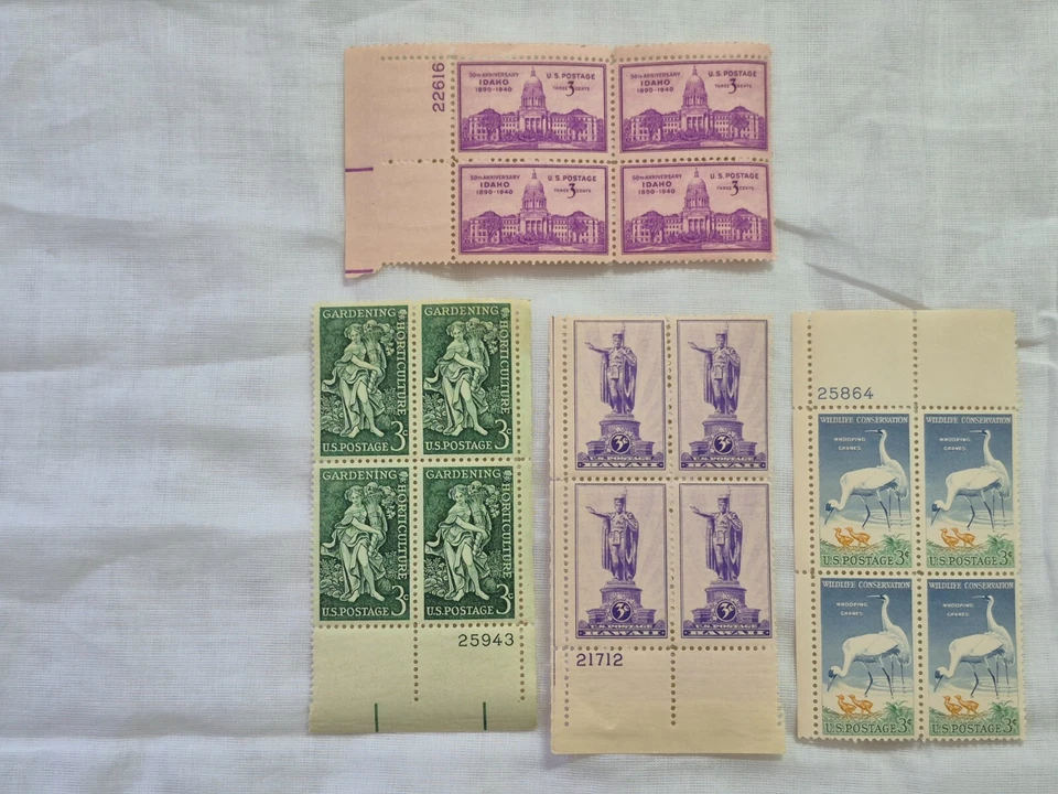 US Lots of 18 Plate# Block of 4 stamps, 3c, 4c & 5c, MNH - Image 2 of 4