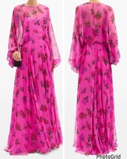 Valentino Garavani Rose Print Long Sleeve Silk Chiffon Gown Maxi Dress