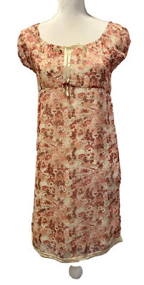 VTG 90's Grunge Babydoll Ivory, Pink & Red Floral Empire Waist Dress SZ XS