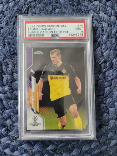 2019 Topps Chrome Erling Haaland RC Purple Carbon Fiber Refractor #74 PSA 9 MINT
