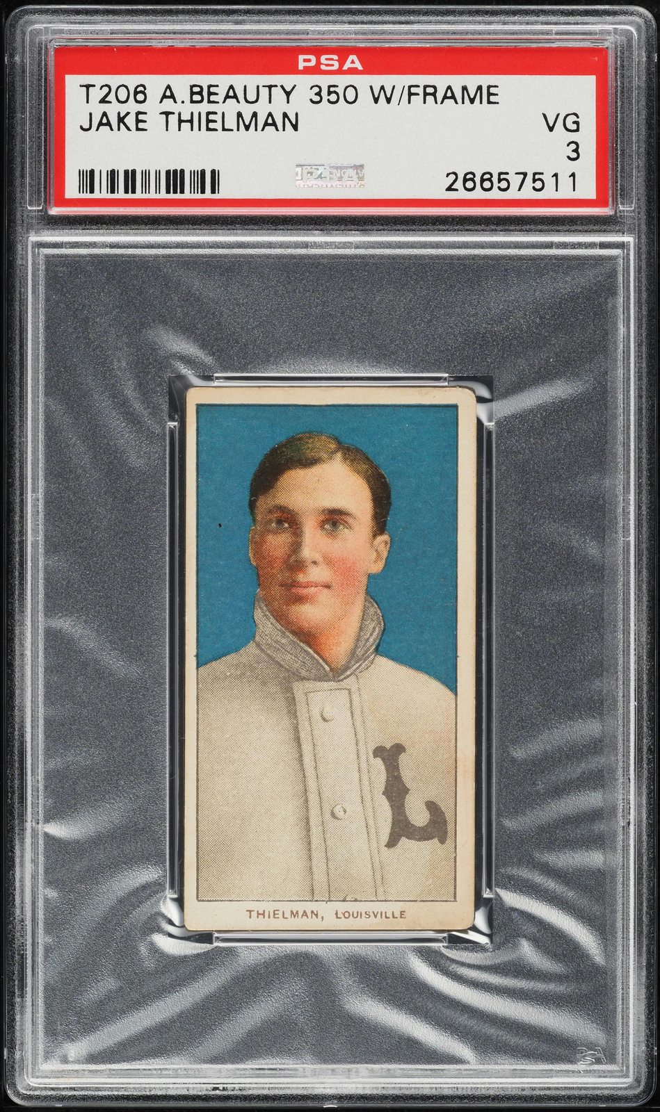 1909-11 T206 Jake Thielman Louisville, AMERICAN BEAUTY 350/25 PSA 3 VG