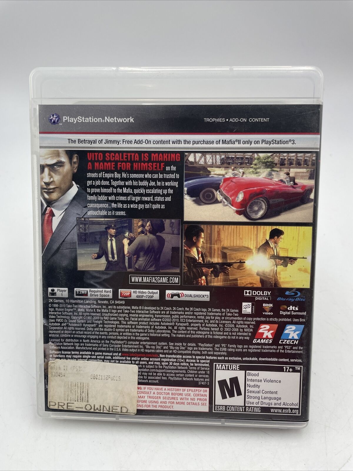 Mafia II (2) - Greatest Hits (Sony PlayStation 3 PS3) With Manual  710425379772