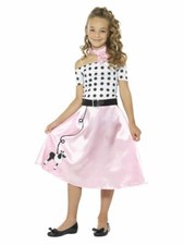 Girls 50s Poodle Skirt Costume Pink Fancy Dress Polka Dot Child Kids S M L NEW