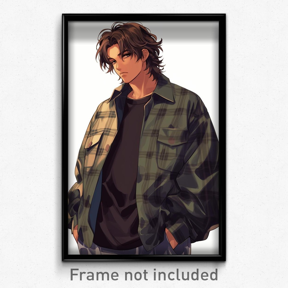 Boy Anime Jacket Anime Art Poster Boy Feeling Regret Wearing Wavy