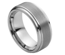 8mm Men's  Ladies Tungsten carbide Step Edge Brush Center wedding band ring