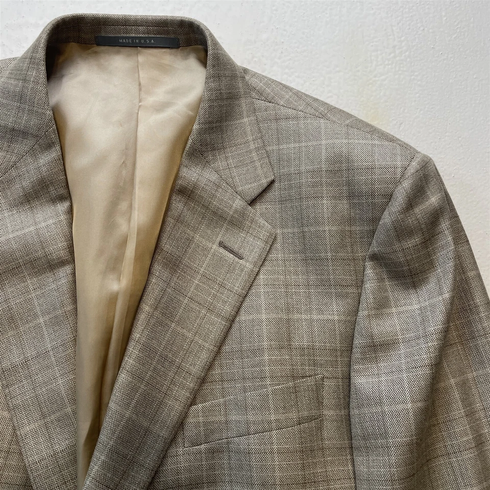 Blazer Abrigo Deportivo Chaqueta Hickey Freeman 44L Marrón Tostado Cuadros Lana Seda Para Hombre Foto 2 de 4