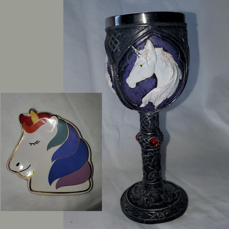 Unicorn Goblet/Wine-Glass/Cup resin,stainless steel & Unicorn Head Trinket Tray