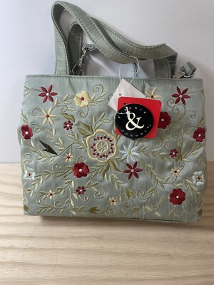 Floral Embroidered Green Purse, Frankie & Johnnie Handbag