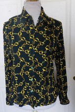 Vintage 70s Dark Green Nylon Long Sleeved Blouse Bridle Print Tami B40  