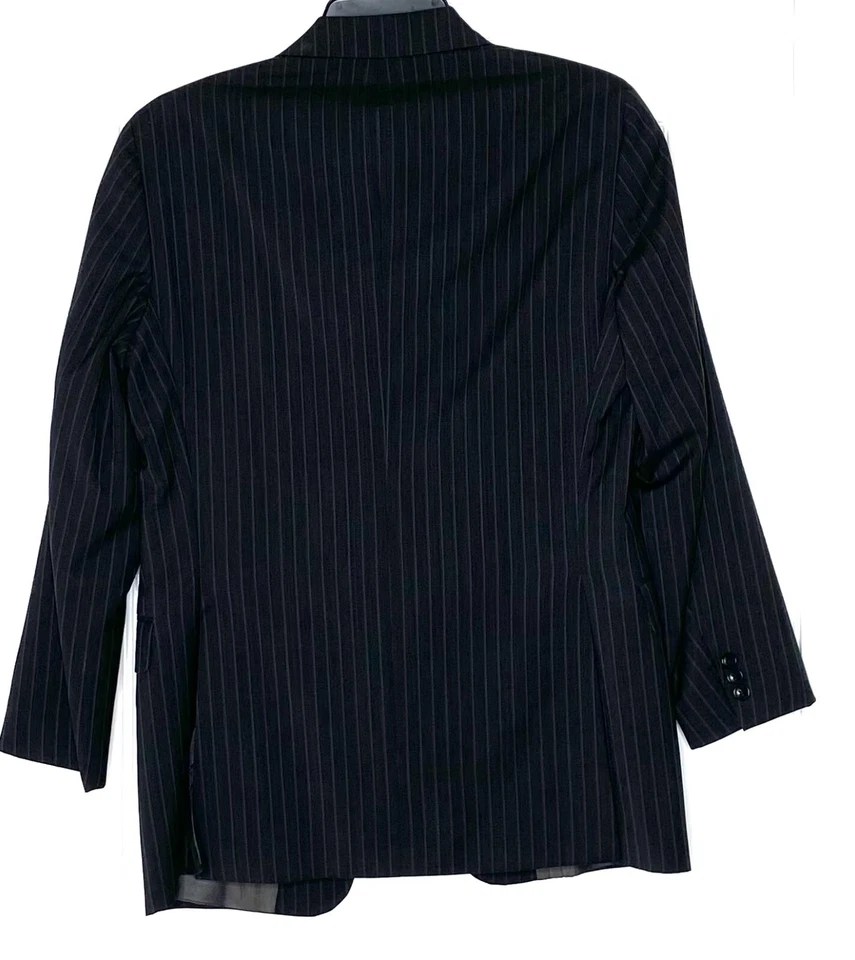 THEORY Black Gray Pin-Stripe Wool Slim Fit Vented Blazer Suit Coat Jacket 40 R - Image 2 of 4