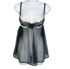 Victoria's Secret Mesh Black Cream Babydoll Chemise Underwire Molded Cups Sz 34C