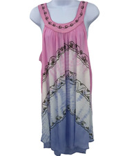 Tie Dye Dress Womens Size XL Beach Cover Up Embroidered Pink Blue Sleeveless