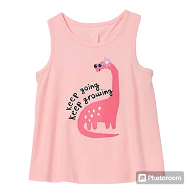 Toddler Girls Pink Tank Top 4T  Keep Going, Keep Growing  Dinosaur Graphic Shirt