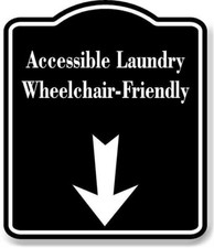 Accessible Laundry Wheelchair Down Arrow BLACK Aluminum Composite Sign