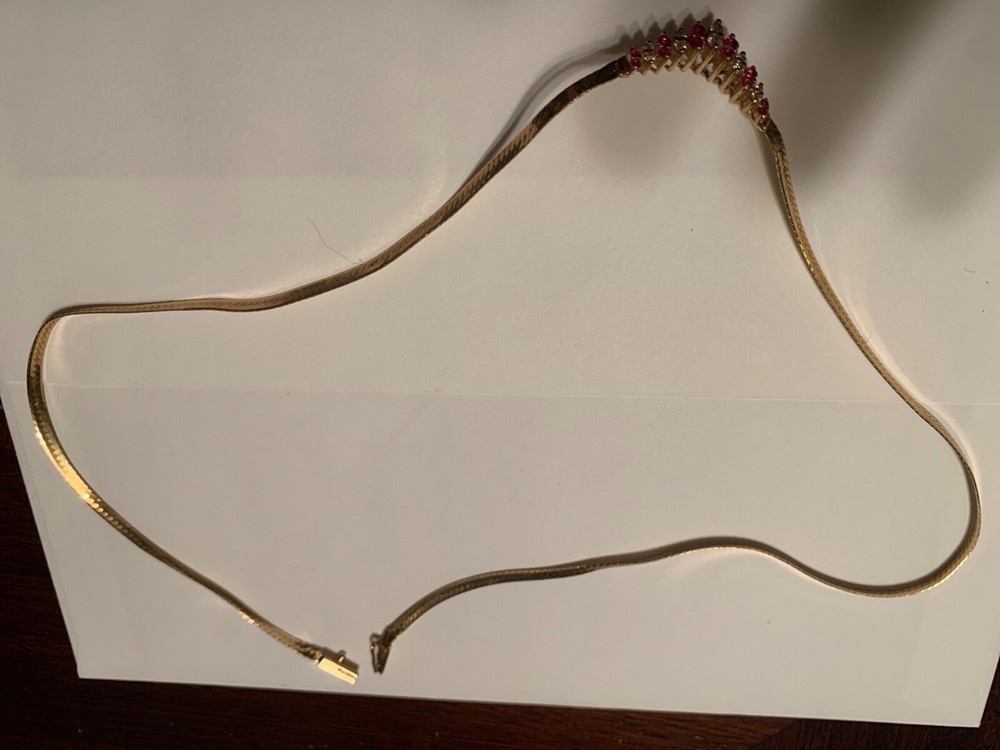 14K Ruby and Diamond Necklace 17 Inches Elegant Jewelry