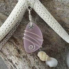 Hawaiian Jewelry Sea Glass Necklace, Wire Pink Necklace, Unique Beach Sea Glass