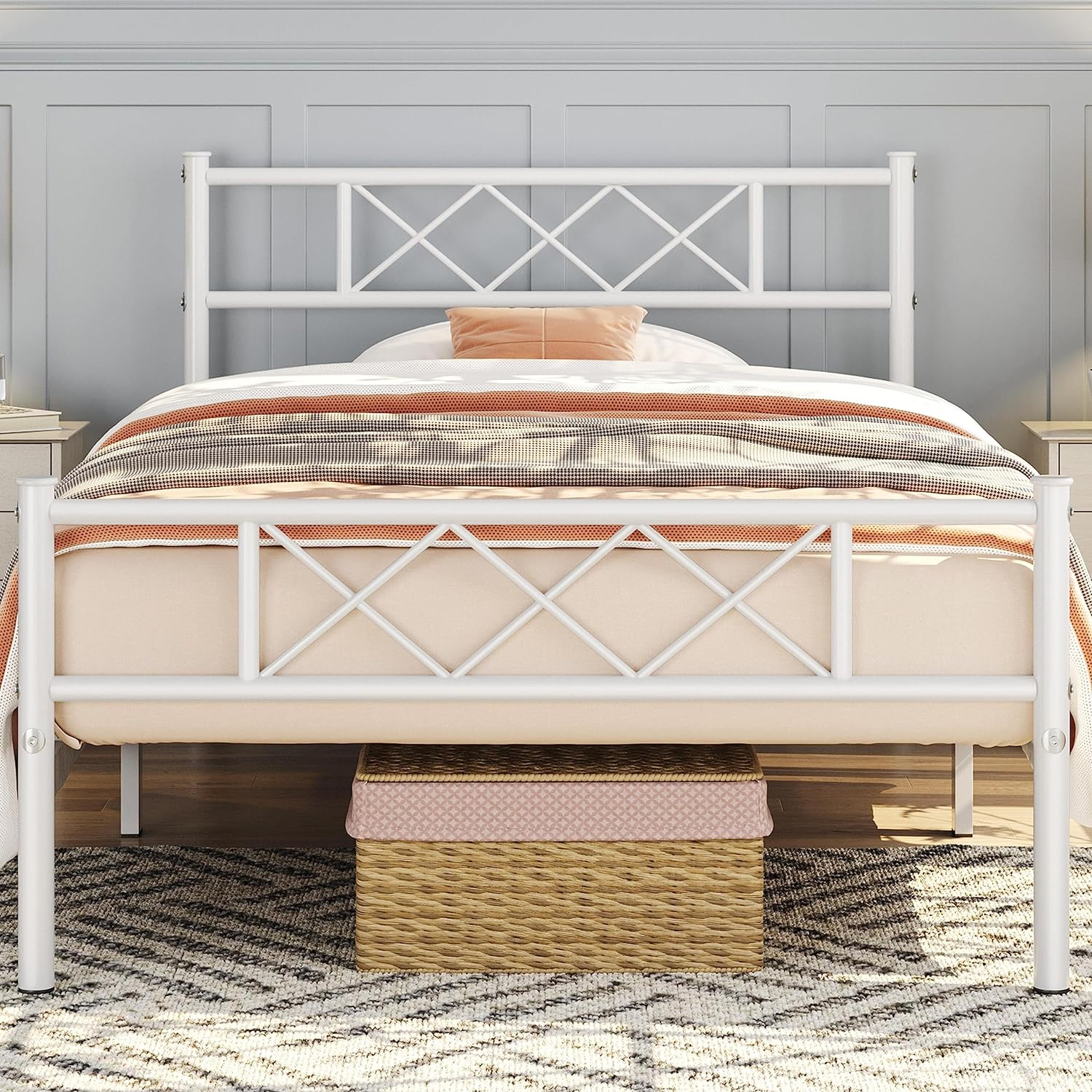 Metal Bed Frame with Headboard & Footboard - Sturdy Platform Foundation No Box Needed-image