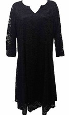 JMS Women Small Black Lace 3/4 Sleeve V Neck A-Line Party Cocktail Stretch Dress