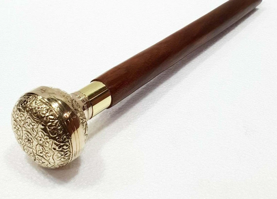 Elegante bastón mango de flor bastón de latón mango de madera vintage Foto 4 de 4