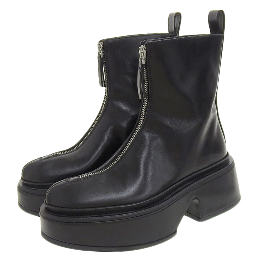 JIL SANDER JIL SANDER calf leather front zip chunky heel ankle 