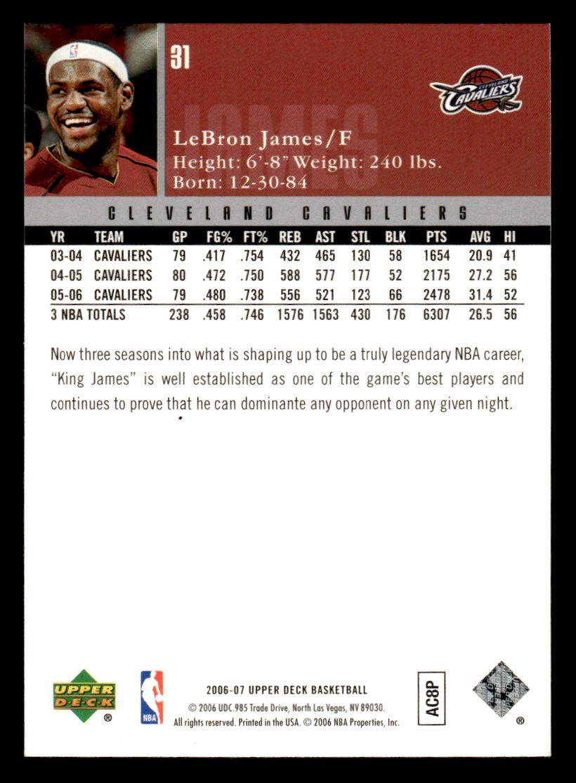 2006-07 Upper Deck #31 LeBron James CAVALIERS | eBay