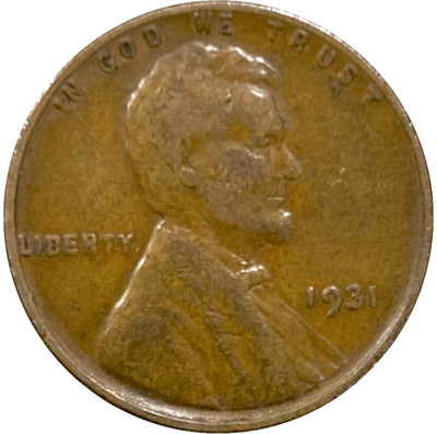   1931 P Lincoln Wheat Cent Good - Very Good (G-VG) Condition Copper Penny 1c