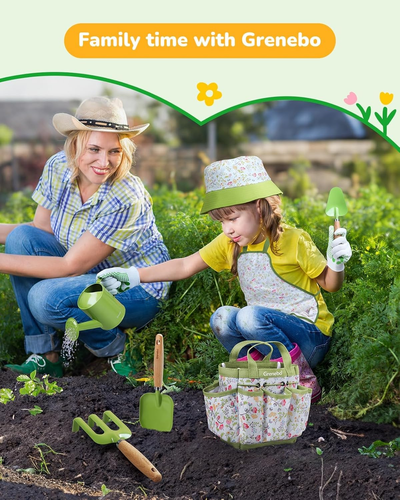 Juego de jardineria para ninos con palas sombrero rastrillo guantes y bolsa v - Foto 4 di 12