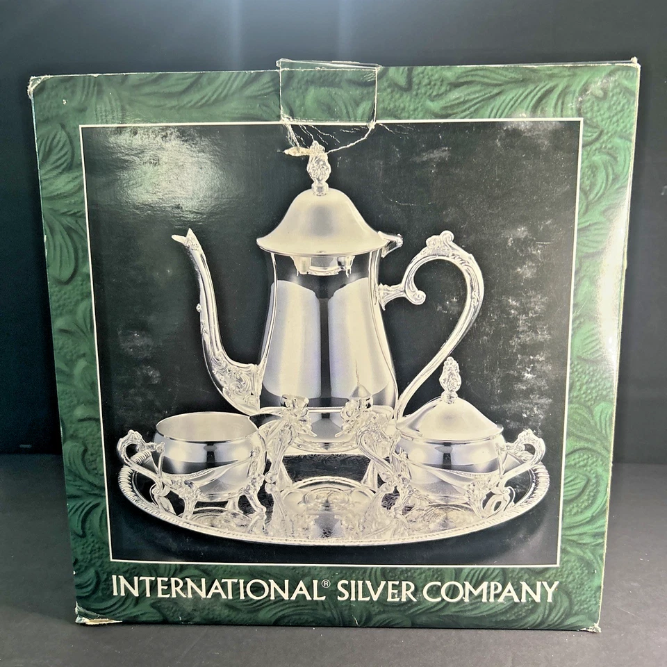International Silver Company enchapado en plata 4 piezas Juego de café DE COLECCIÓN NUEVO EN CAJA *LEER* Foto 3 de 4