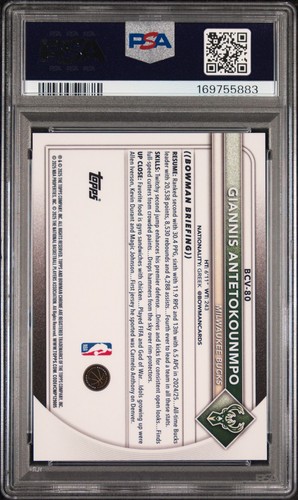 2025 Bowman Chrome Giannis Antetokounmpo Gold Shimmer 26/50 PSA 9 Bucks BCV-80 - Picture 2 of 2