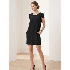 Stella McCartney 100% Silk LBD Mini Dress Knot Sleeve Shift Black Pockets 36