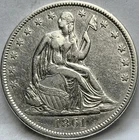 1861-P  SEATED LIBERTY  HALF DOLLAR, XF+, Philadelphia Mint