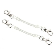 2pcs 4" Plastic Retractable Coil Spring Keychain Strap w Lobster Clasps, White