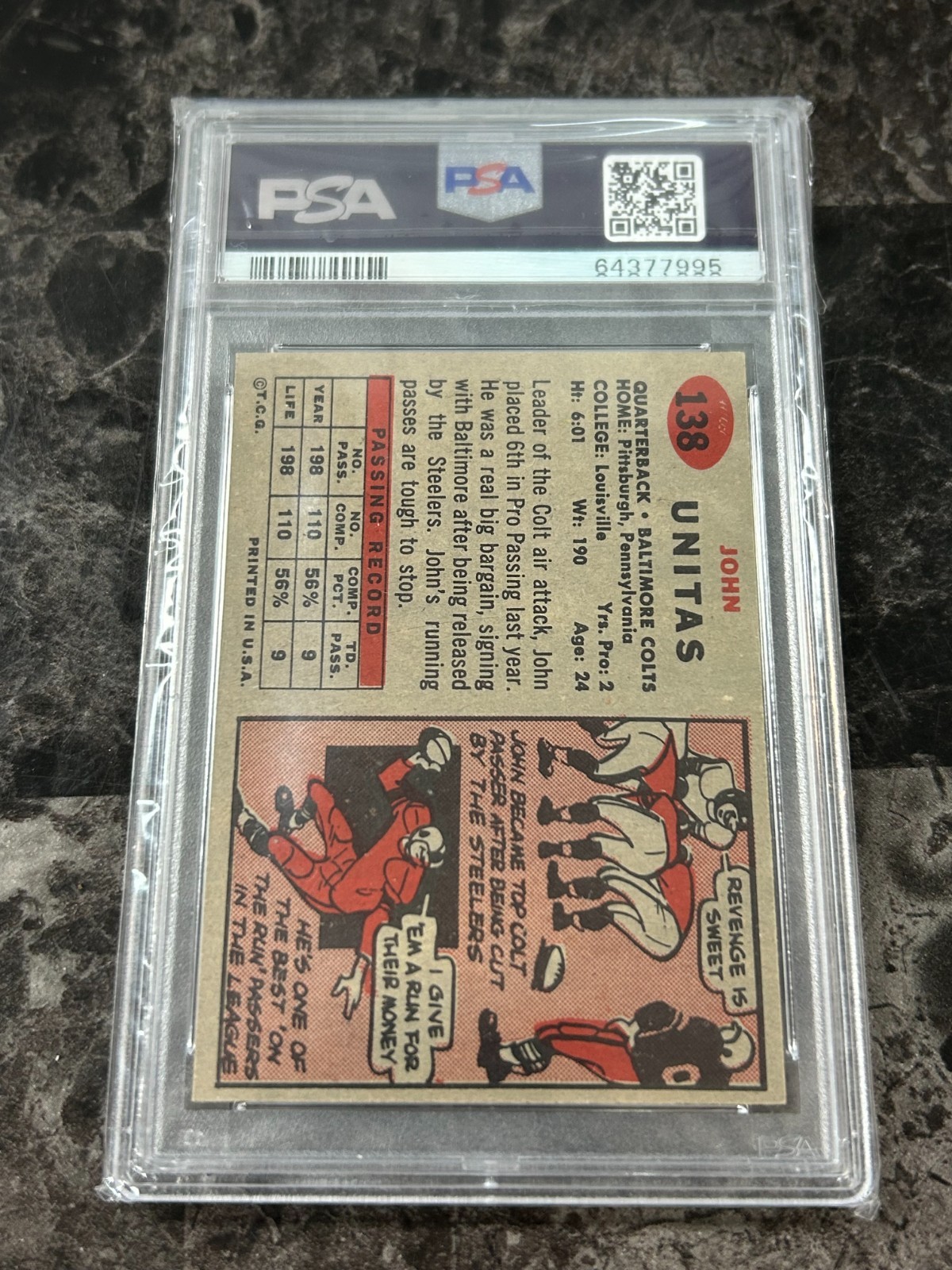 1957 Topps Johnny Unitas #138 PSA 5 Rookie RC Great color and corners @SC2 view 2