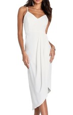 Lulus Women's Reinette High-Low Midi Cocktail Dress w/ Skinny Straps V-Neckline