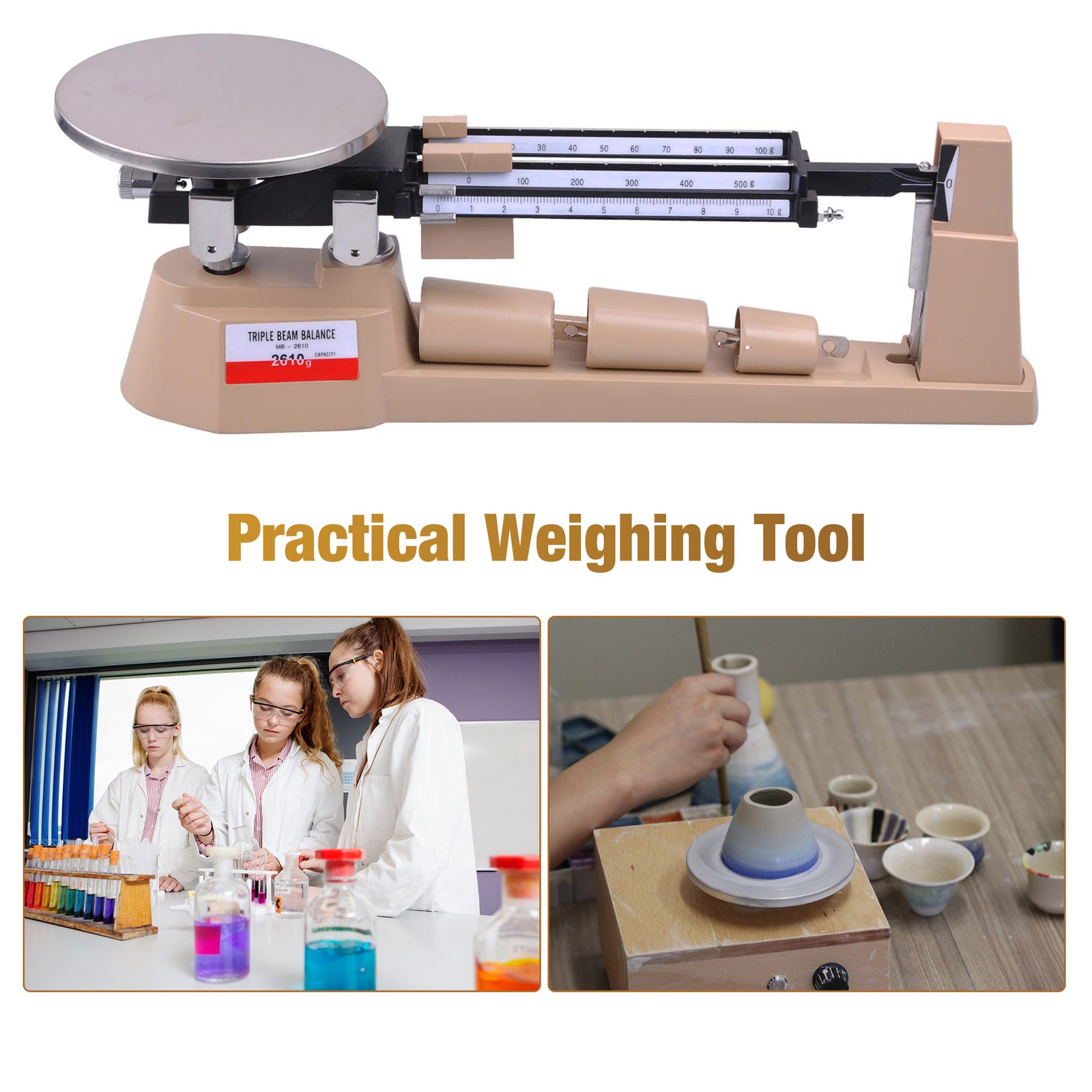 Triple Beam Mechanical Balance Scale Weight Set 2610g 0.1g Lab Analytical Weight thumbnail 8