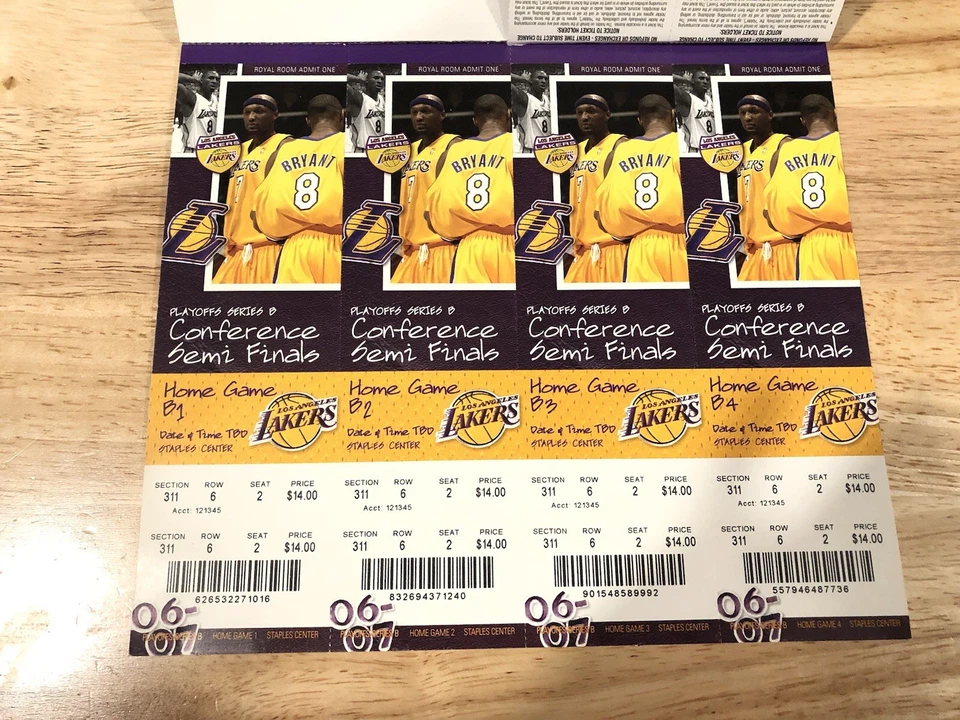 BILHETES COMPLETOS PARA PLAYOFFS KOBE BRYANT 2007 NBA LOS ANGELES LAKERS Série A B C D - Imagem 3 de 4