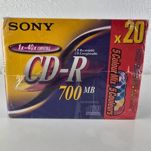 Sony CD-R 700MB 1x–40x Compatible 20 Pack Recordable Discs 5 Colour Mix Sealed