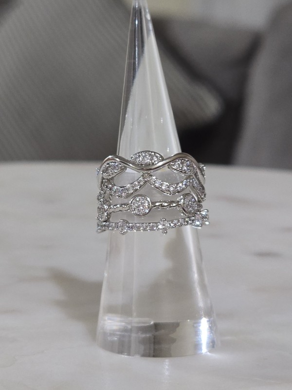 Bomb Party Delicates Size 7 ring “Veiled In Ebullient Wonder" Diamond CZ Rhodium