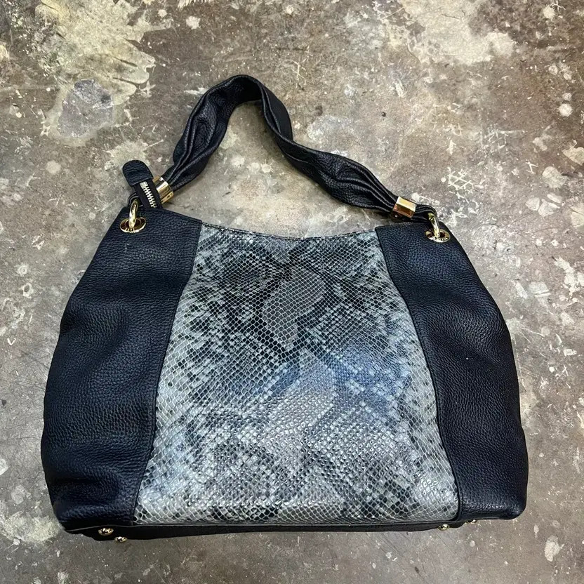 DAKS Python Pattern Tote & Shoulder Bag, Black Le… - image 1
