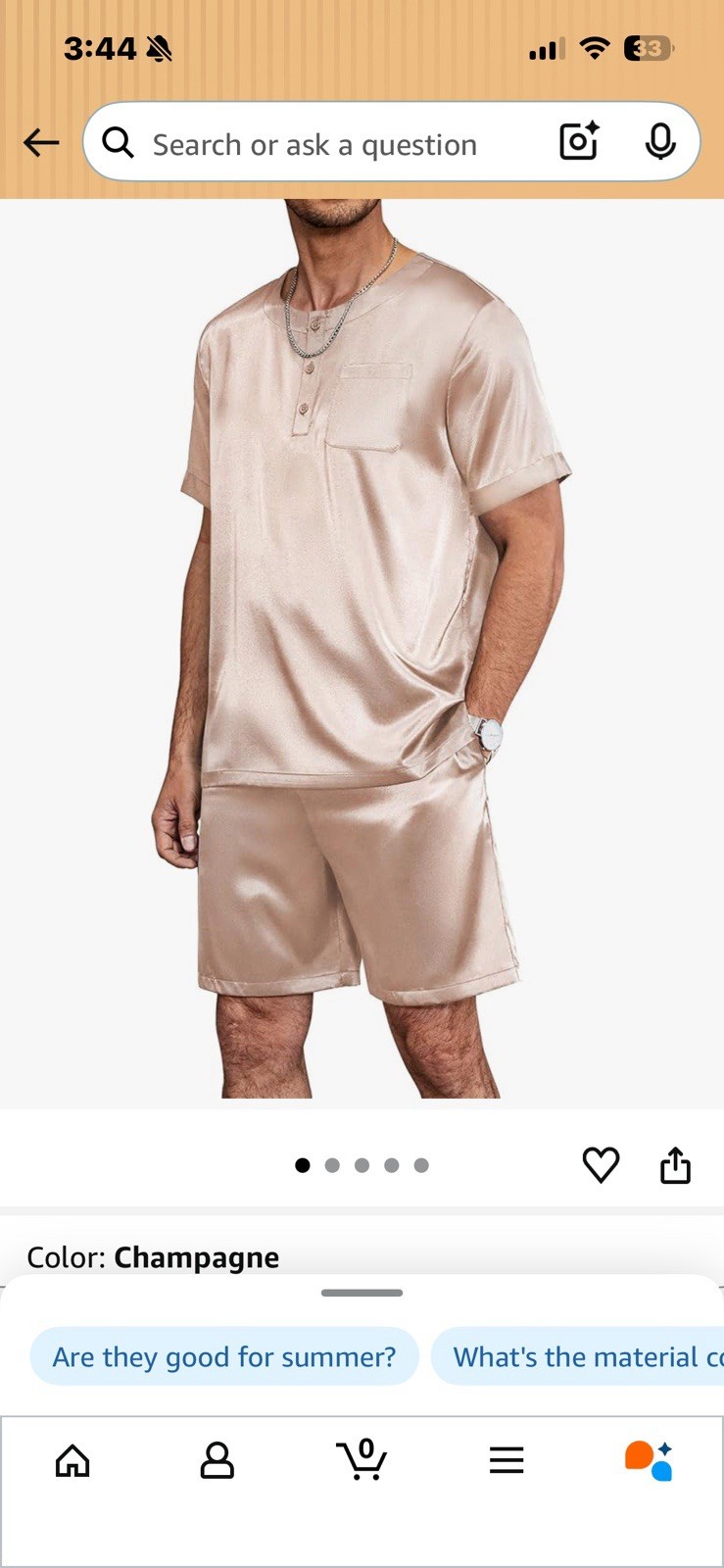 Men Silk Pajamas Set 2 Piece Pjs Soft Satin Sleepwear Shorts Button Down Tops