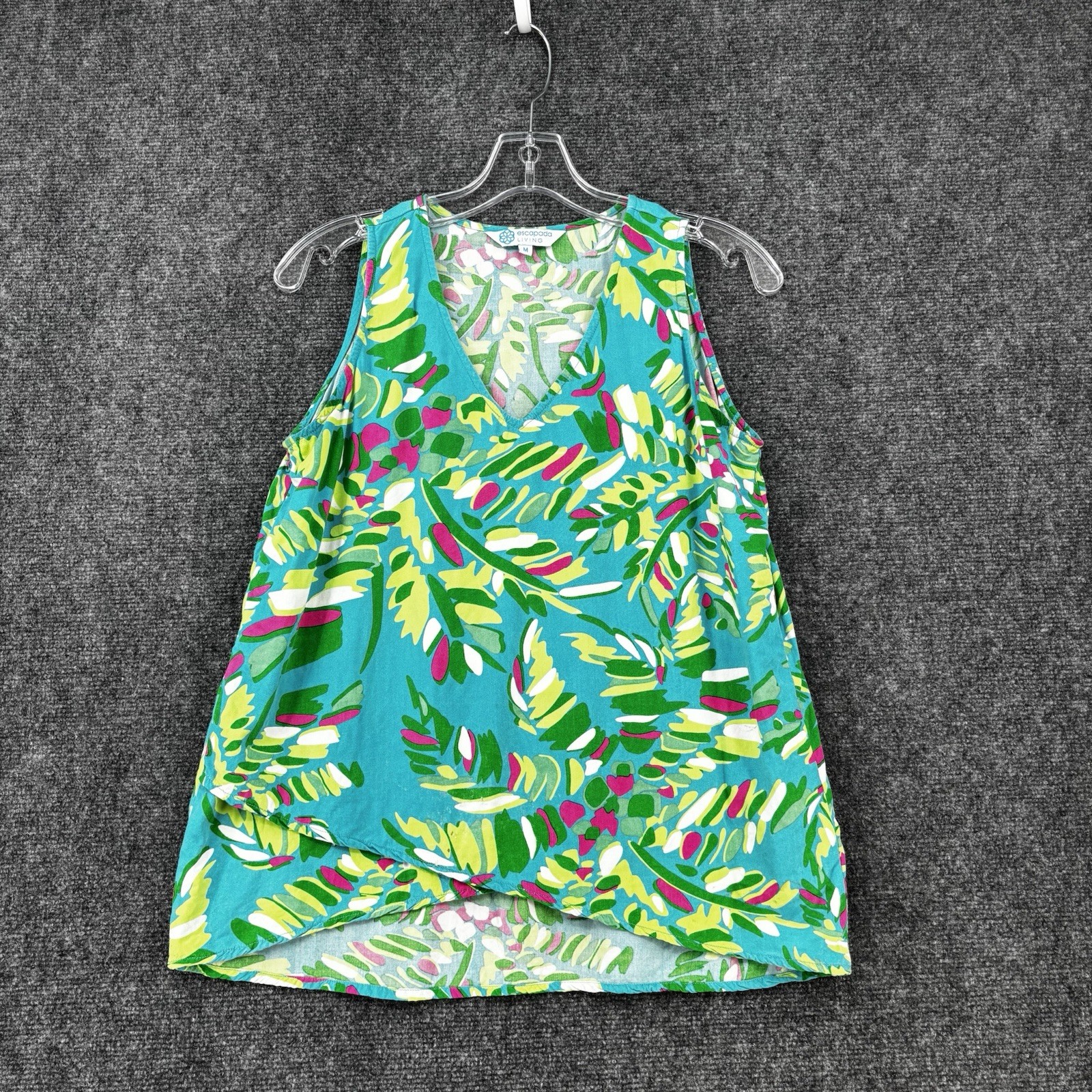 Turquoise Tropical Rayon Resort Top for Women Medium Escapada Living